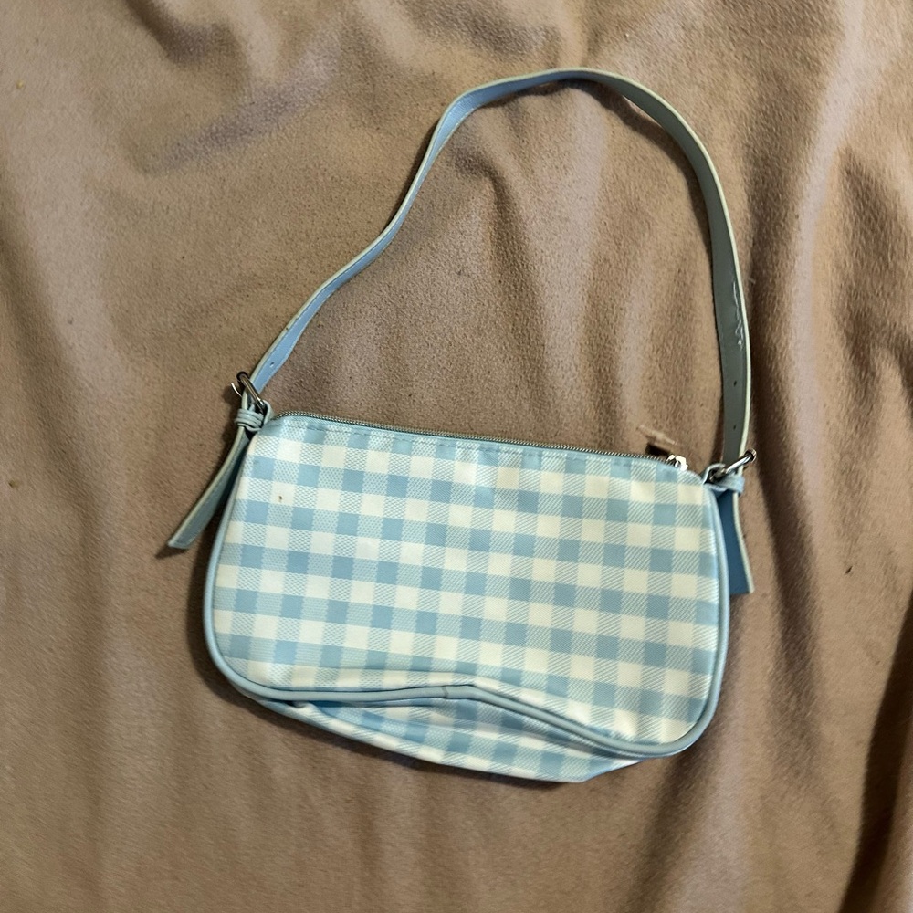 Elegant Light Blue Checkered Shoulder Bag